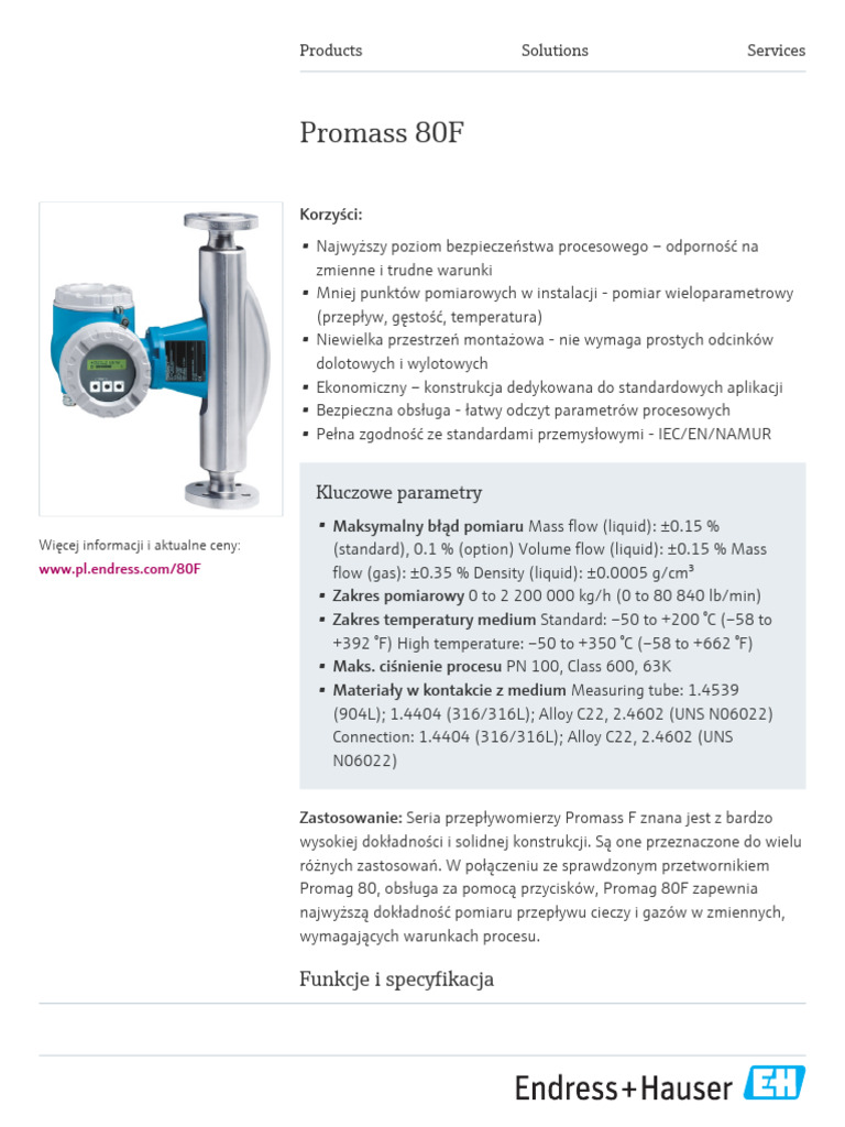 Endress-Hauser Promass 80F PL | PDF