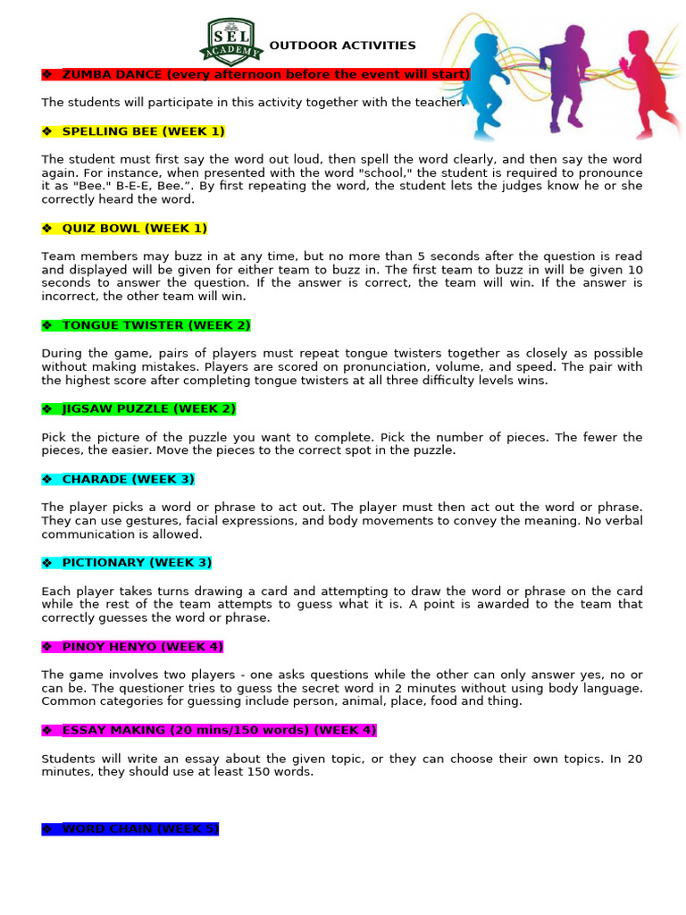 Sel Academy Summer Camp Outdoor Activities | PDF | Human Communication ...