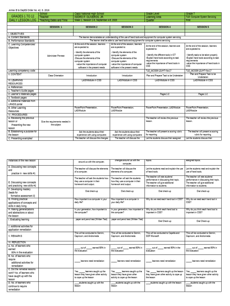 DLL CSS 1st-Quarter | PDF | Learning | Teachers