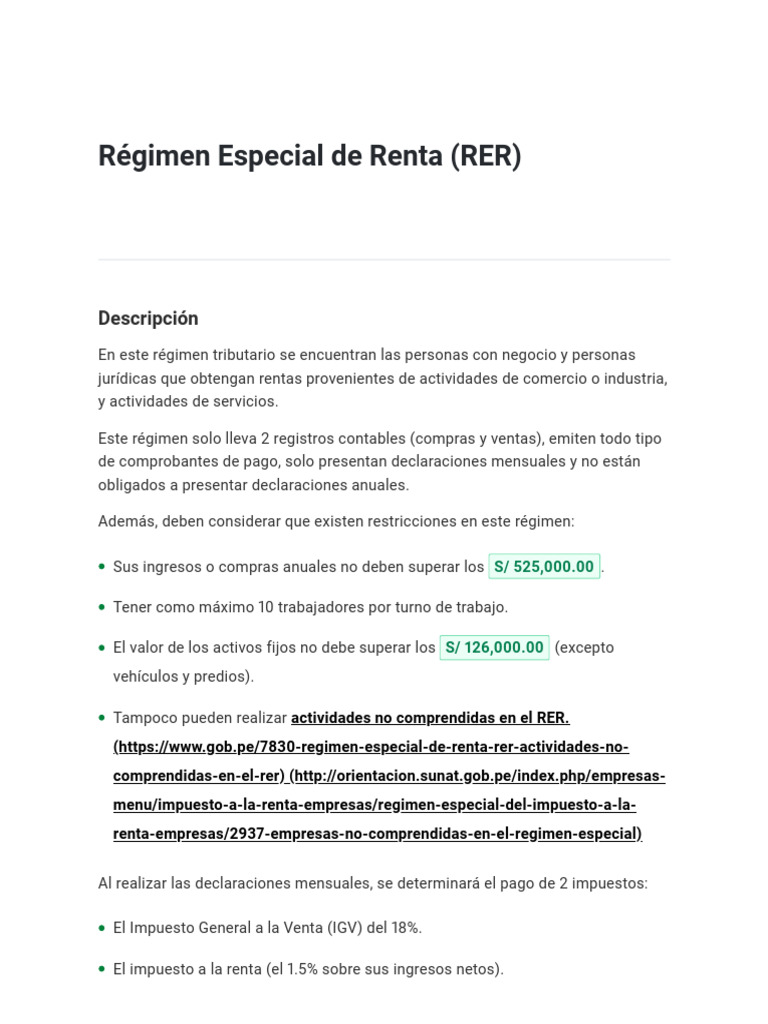 Preguntas Frecuentes sobre RER SUNAT | PDF