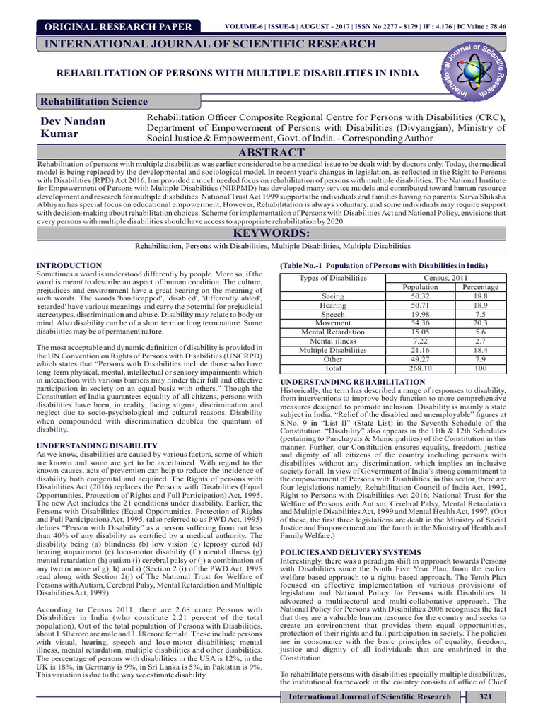 1_Rehabilitation Of Persons With Multiple Disabilities In India | PDF ...