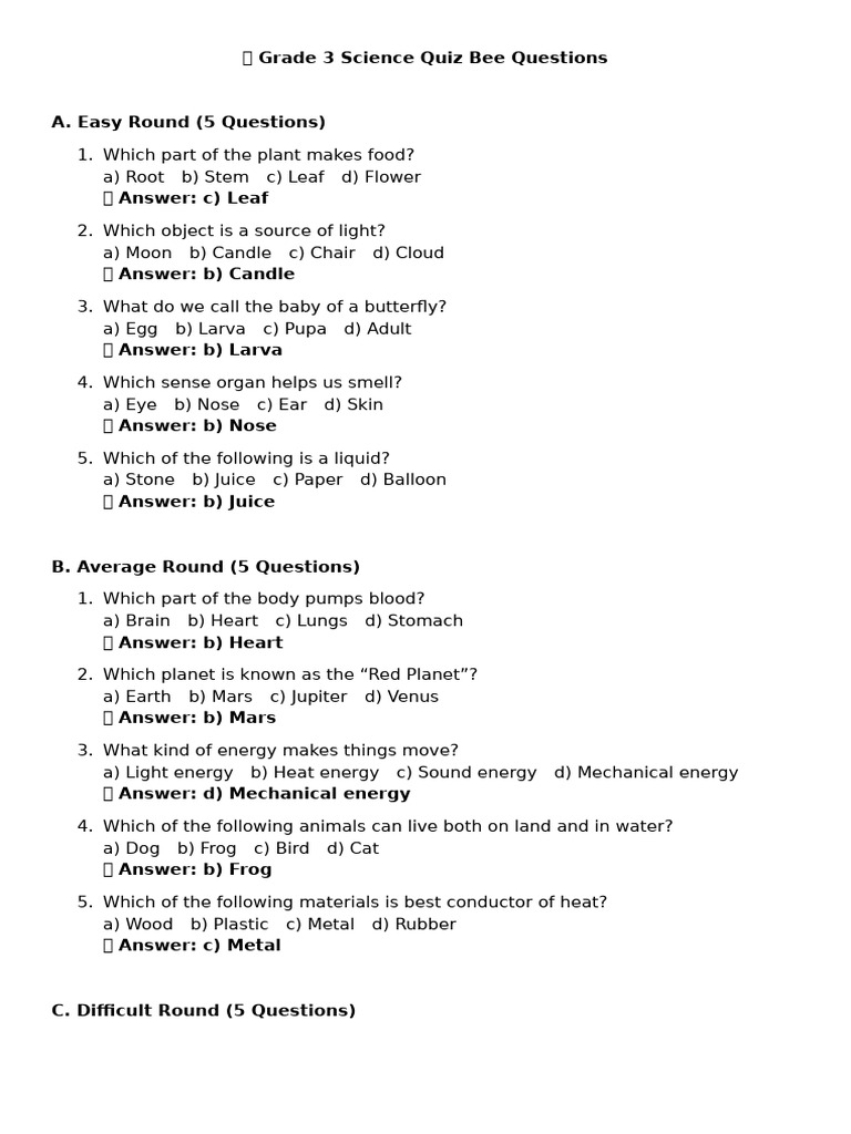 Grade 3-6 Science Quiz Bee Questions | PDF | Water | Earth