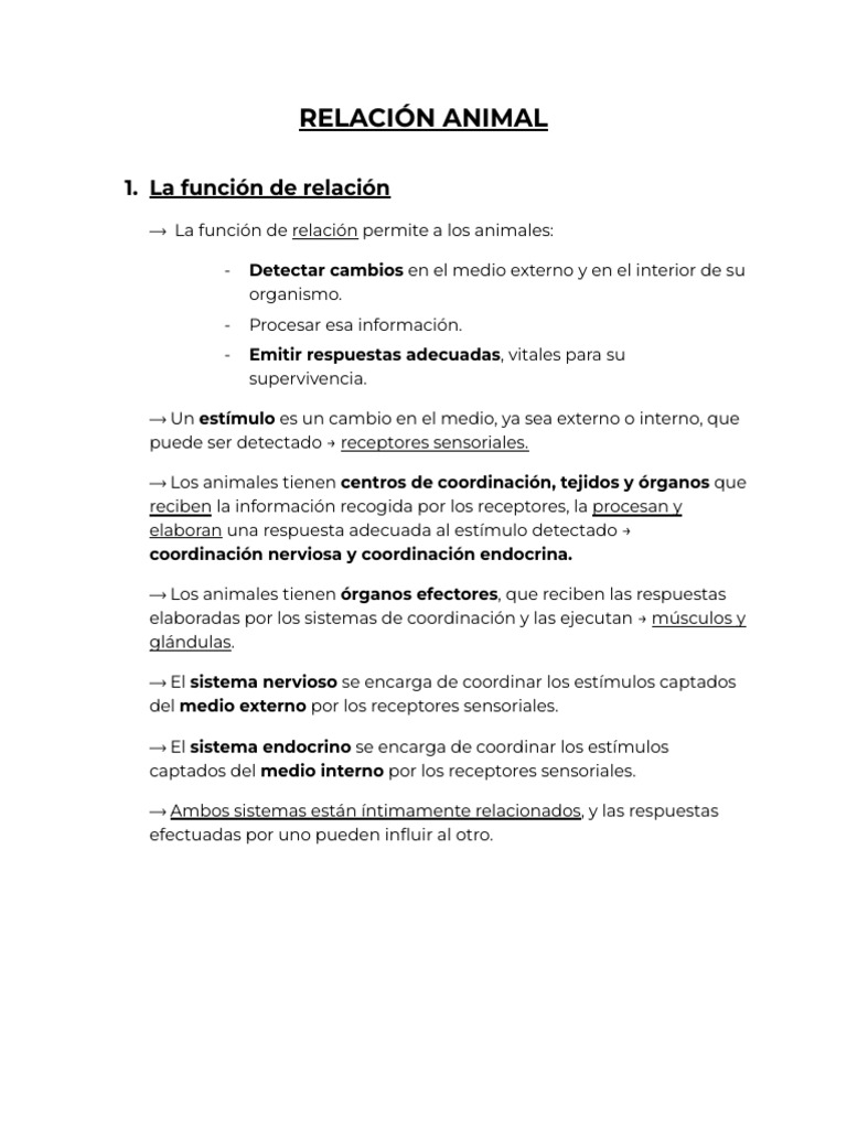 Función y Sistemas de Relación en Animales | PDF | Sistema nervioso ...