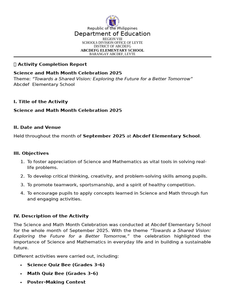Science and Math Month 2025 Report | PDF | Mathematics | Teachers