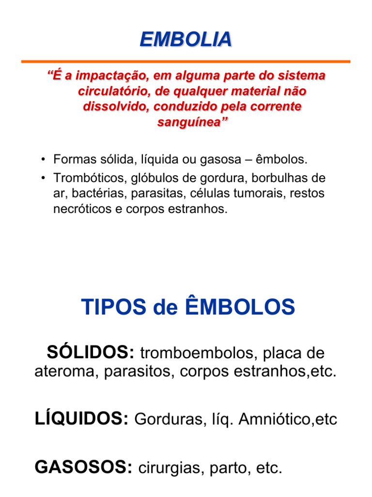 Tipos de Embolia e Infarto: Causas e Efeitos | PDF | Choque ...