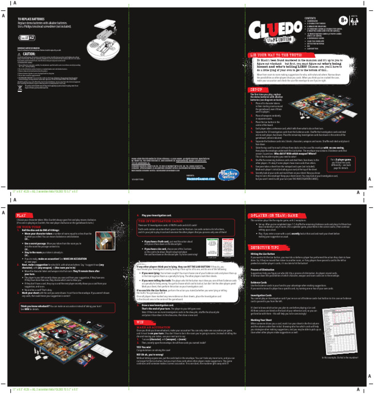 E9779 en Us Cluedo Liars Edition Board Game For Kids 8 and Up | PDF