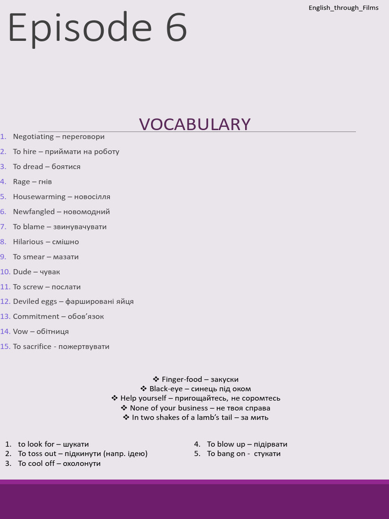 Vocabulary and Episode Summary Guide | PDF