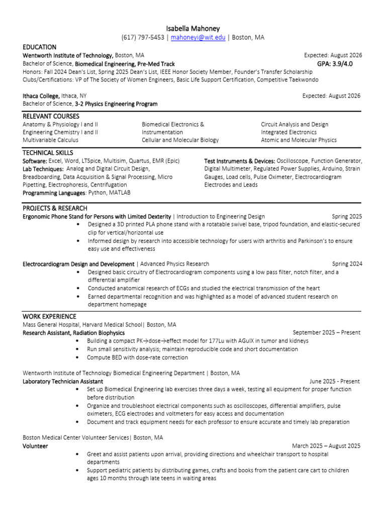 Biomedical Engineering Student Profile | PDF | Electronics ...
