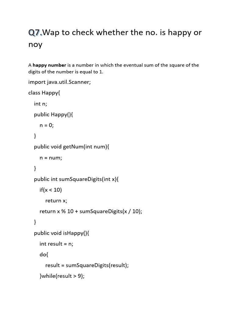 Happy Number Checker in Java | PDF