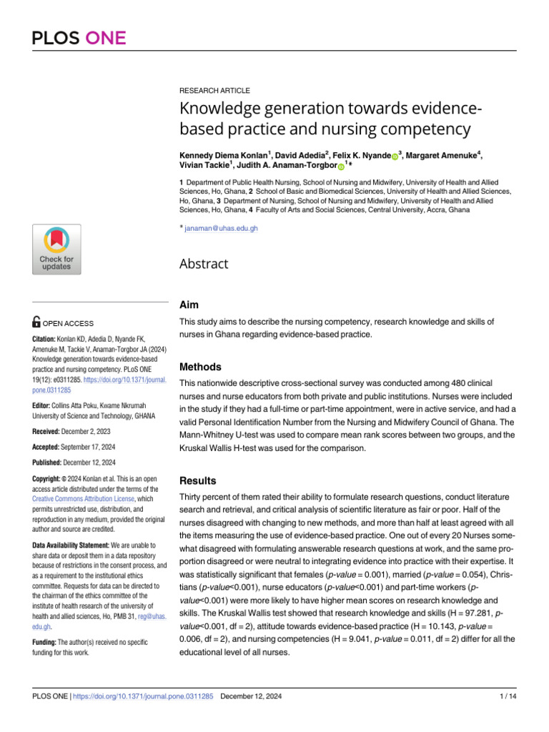 Nursing Competency and Evidence-Based Practice in Ghana | PDF | Data ...