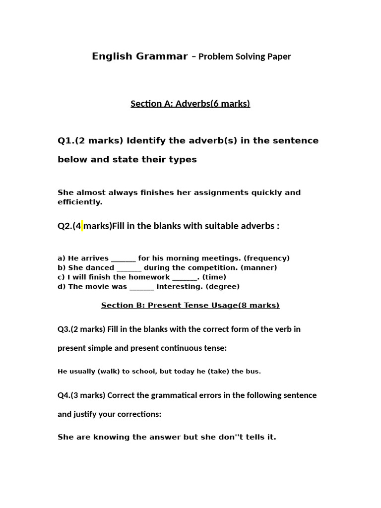 ? English Grammar - Problem S | PDF