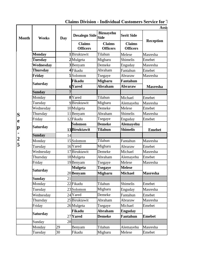 September 2025 Claims Division Schedule | PDF