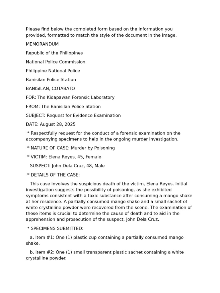 Forensic Examination Request for Murder Case | PDF