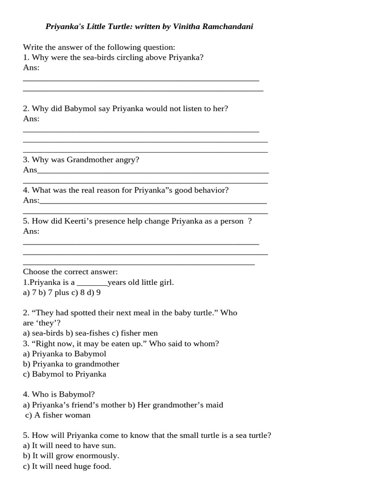 Priyanka's Turtle: Questions & Answers | PDF