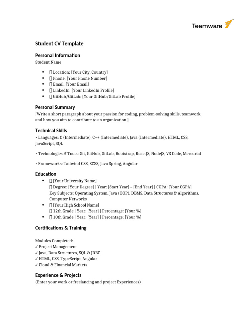 Student CV Template Guide | PDF
