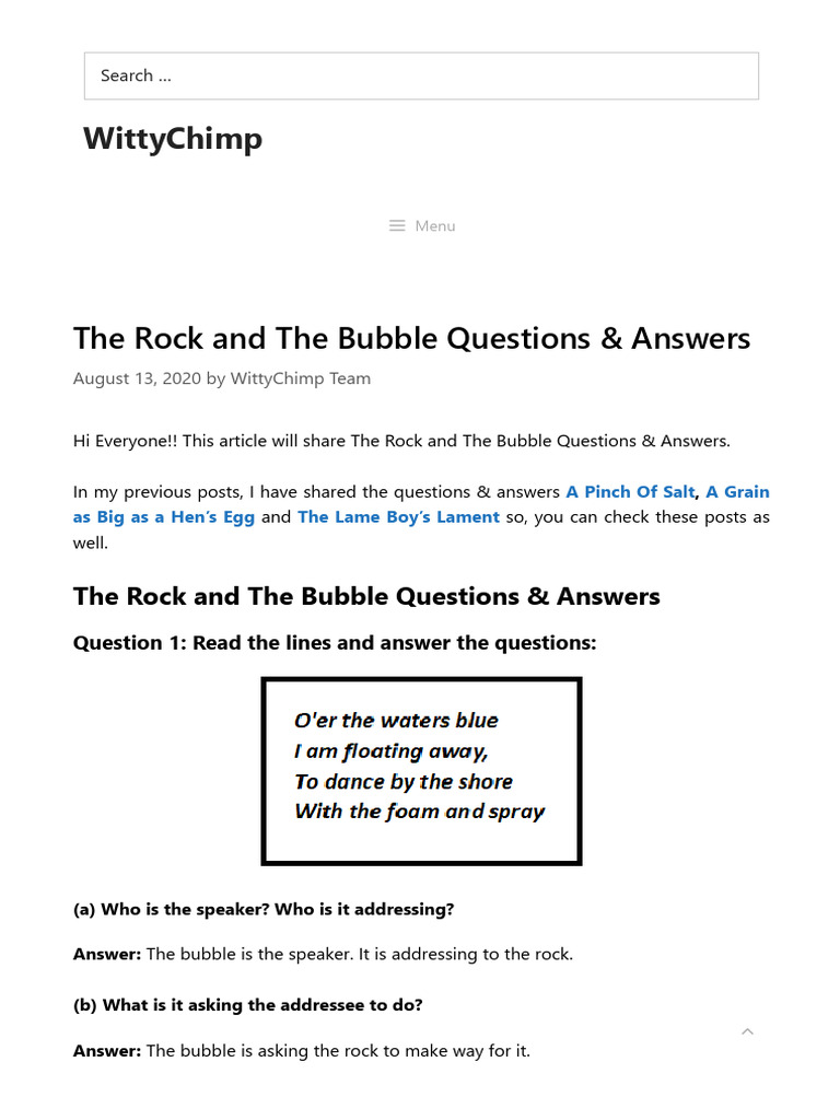The Rock and The Bubble Questions & Answers - WittyChimp | PDF
