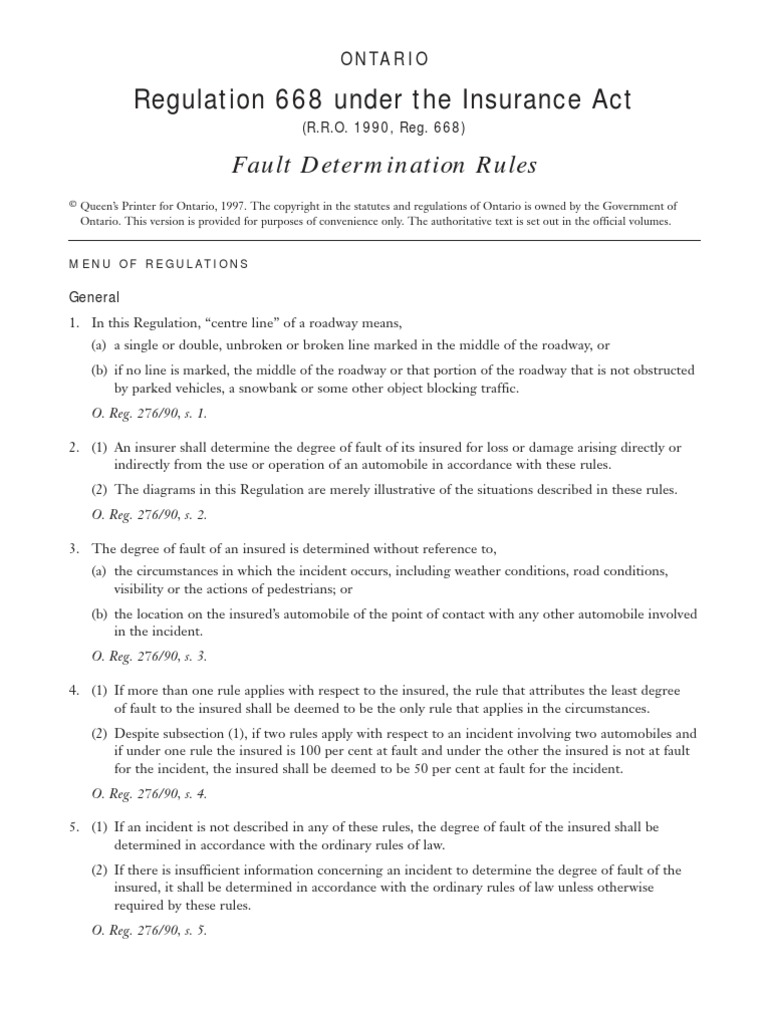 Regulation 668 Under the Insurance Act Fault Determination Rule