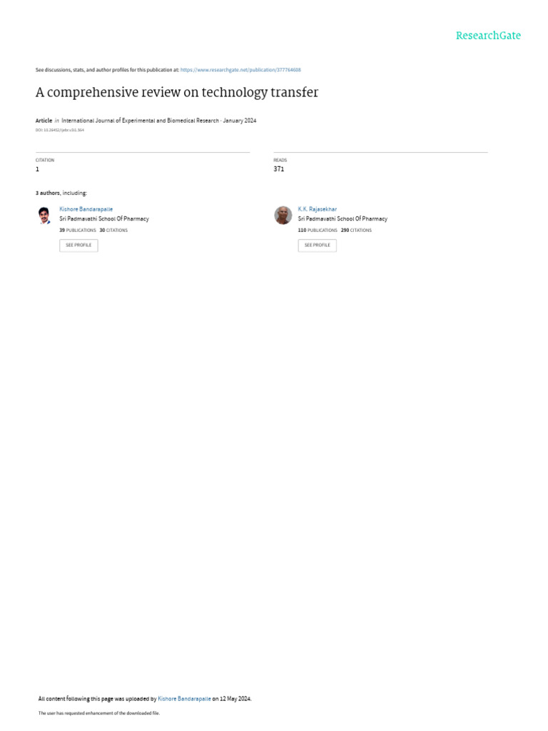 Comprehensive Review of Technology Transfer | PDF | Verification And ...