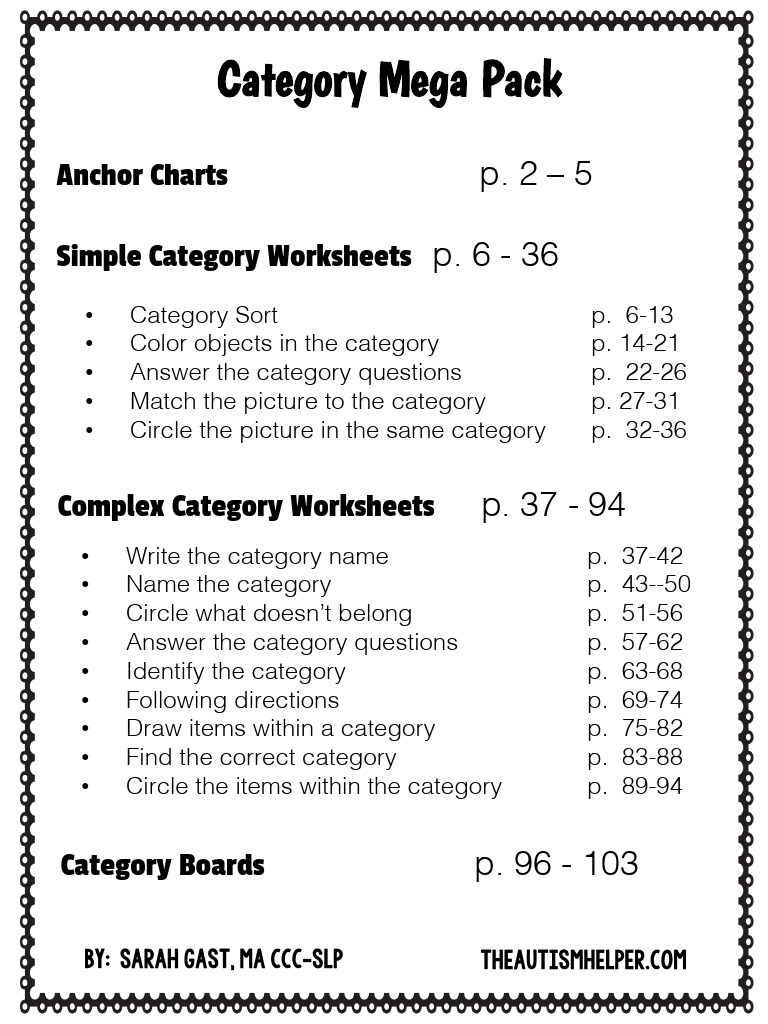 Category Worksheets for Learning Activities | PDF | Green