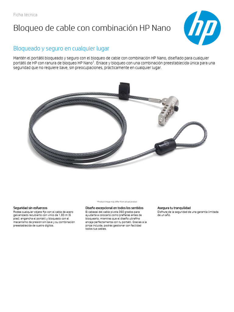Bloqueo de cable HP Nano: seguridad portátil | PDF | Computadoras ...