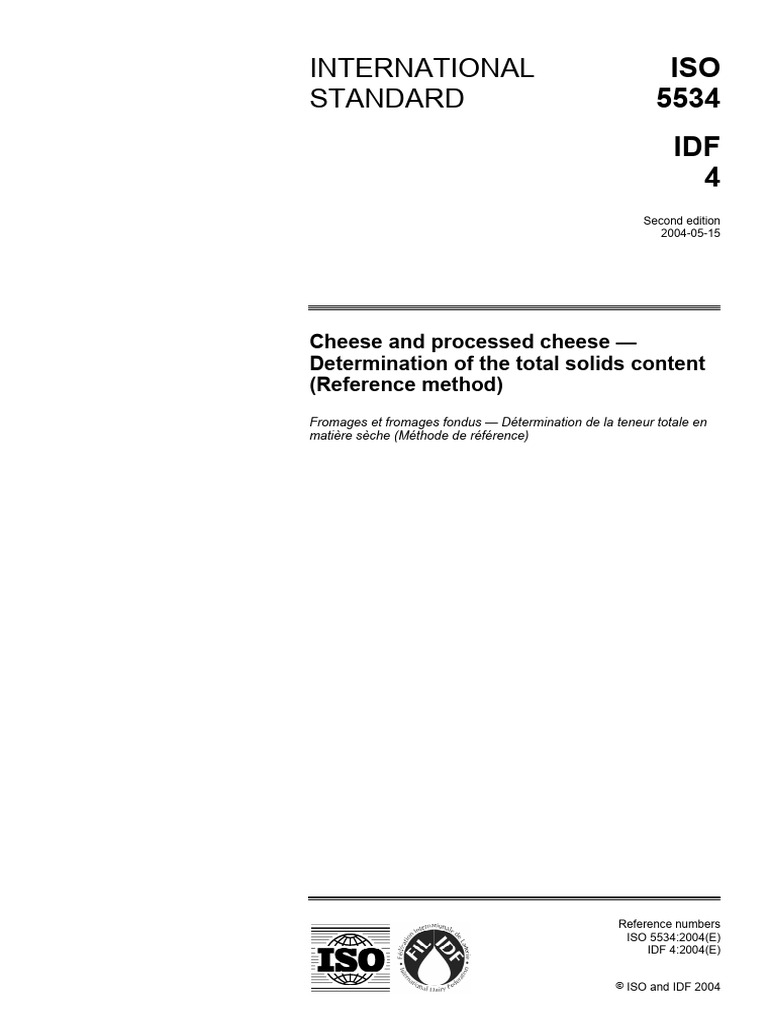 Total Solids in Cheese: ISO 5534 Standard | PDF | International ...