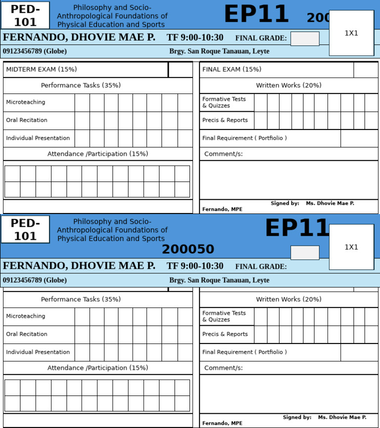 Card Format PEd 101 1 | PDF | Tests | Educational Assessment And Evaluation