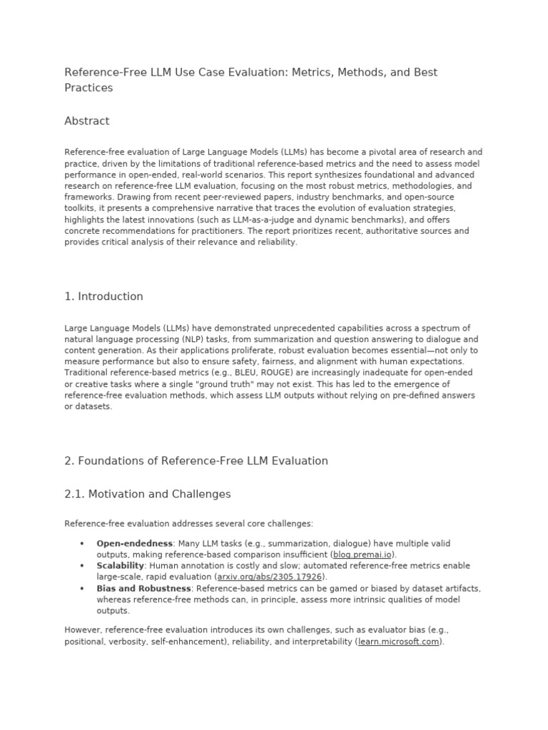 Reference-Free LLM Evaluation Insights | PDF | Evaluation | Learning