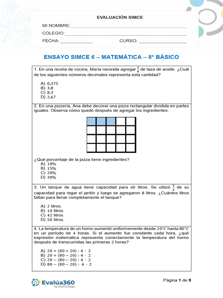 SIMCE 6 MATEMATICA 8 BASICO ID 272062qc1sv3mea14hlx | PDF