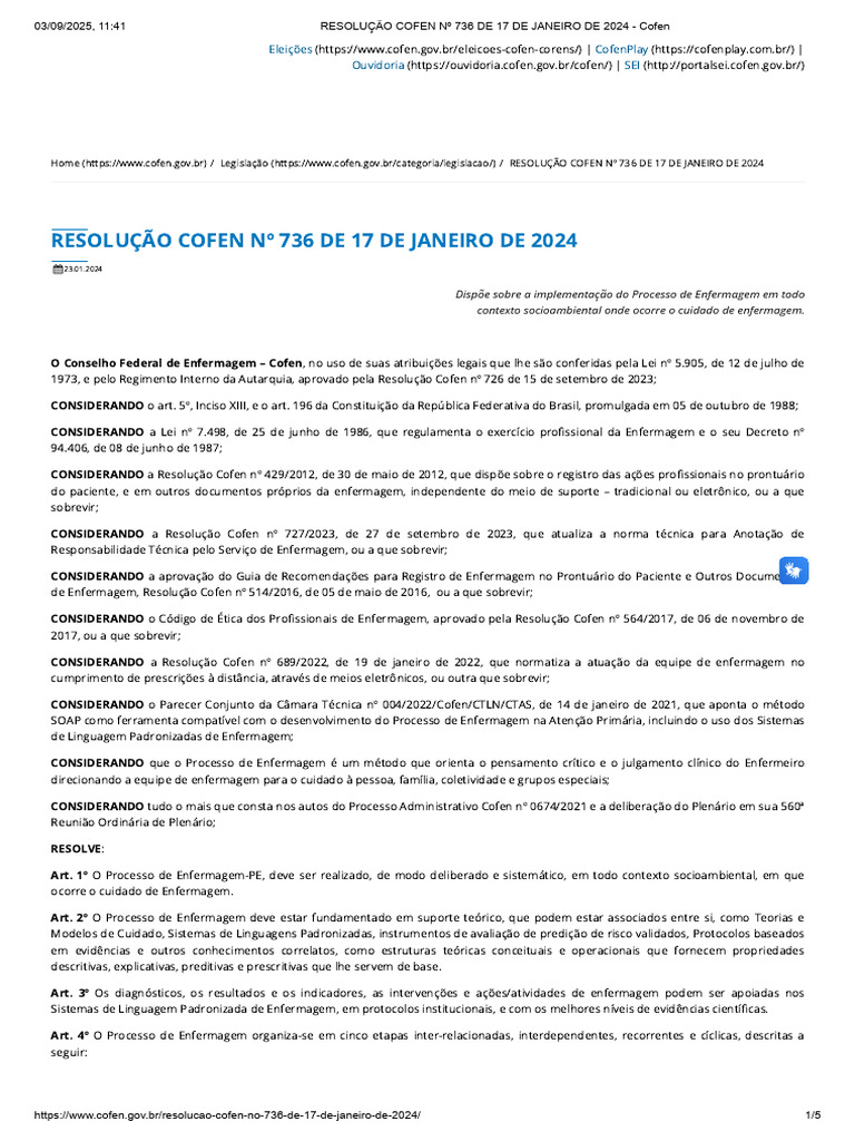 Processo de Enfermagem: Resolução Cofen 736 | PDF | Enfermagem ...