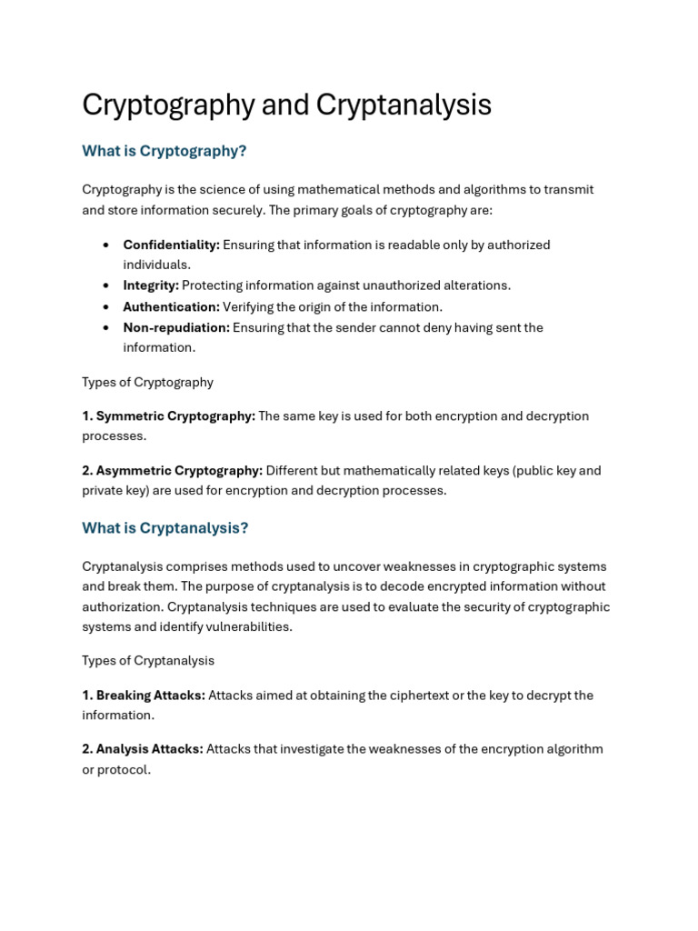 Cryptography vs. Cryptanalysis Explained | PDF | Cryptography | Key ...
