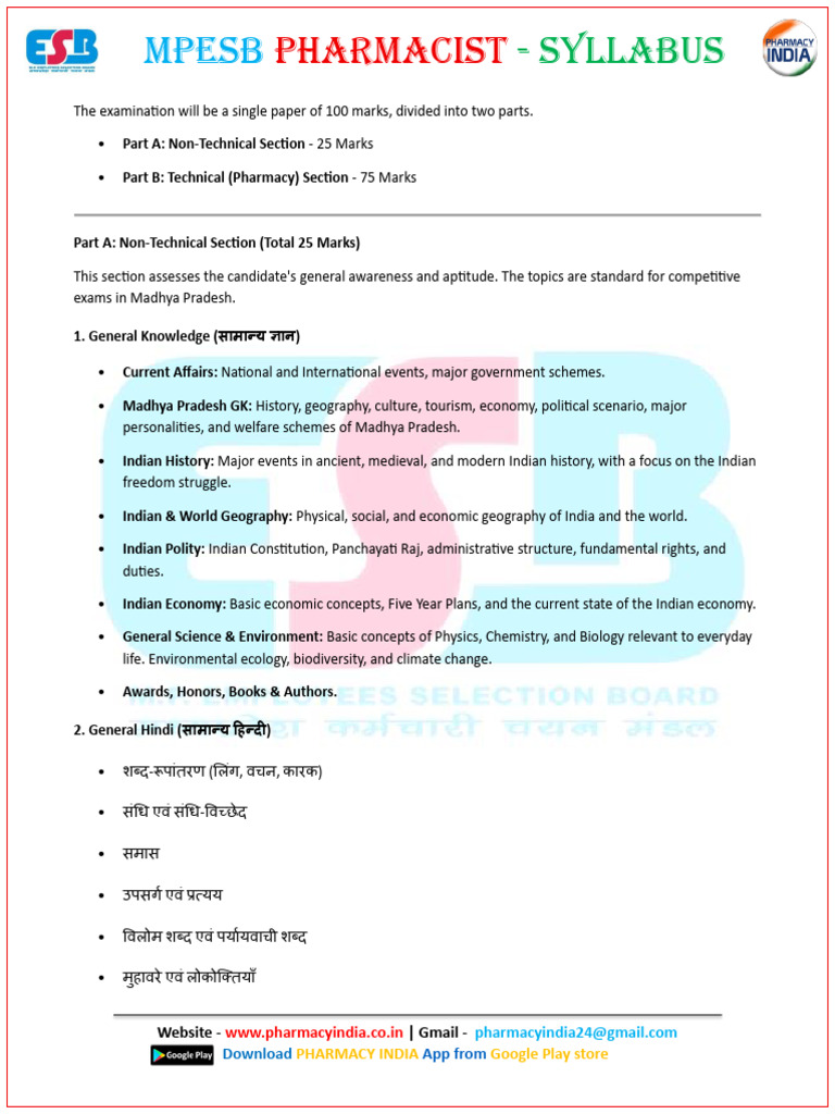 MPESB Pharmacist Exam Syllabus 2025 | PDF | Human Body | Tablet (Pharmacy)