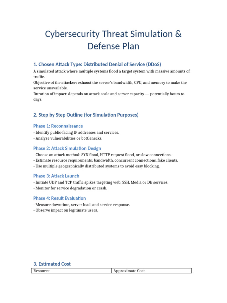 Cybersecurity Threat Simulation Defense Plan | PDF