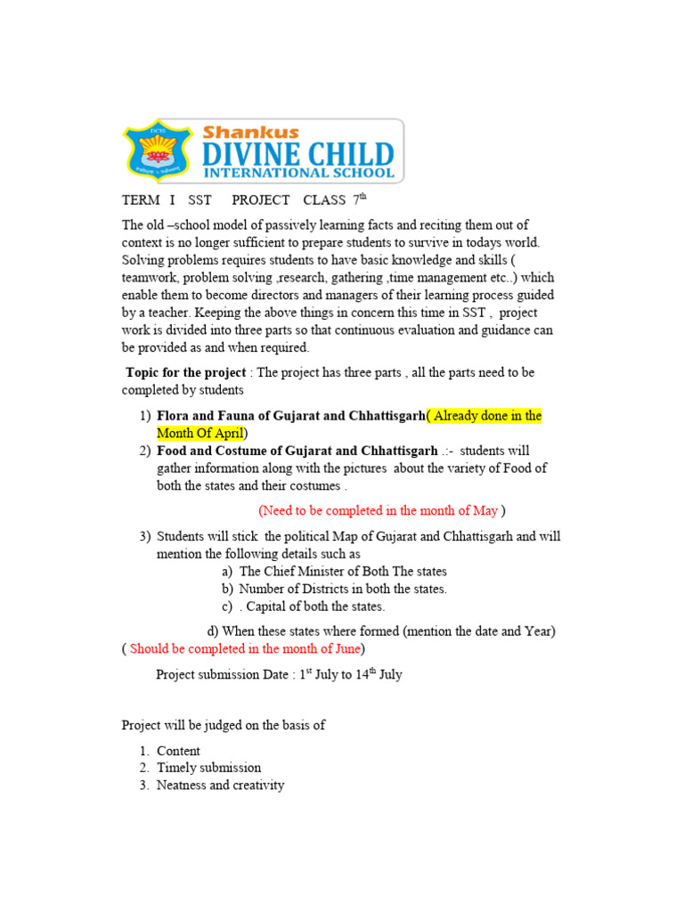 SST Project Guide for 7th Grade | PDF