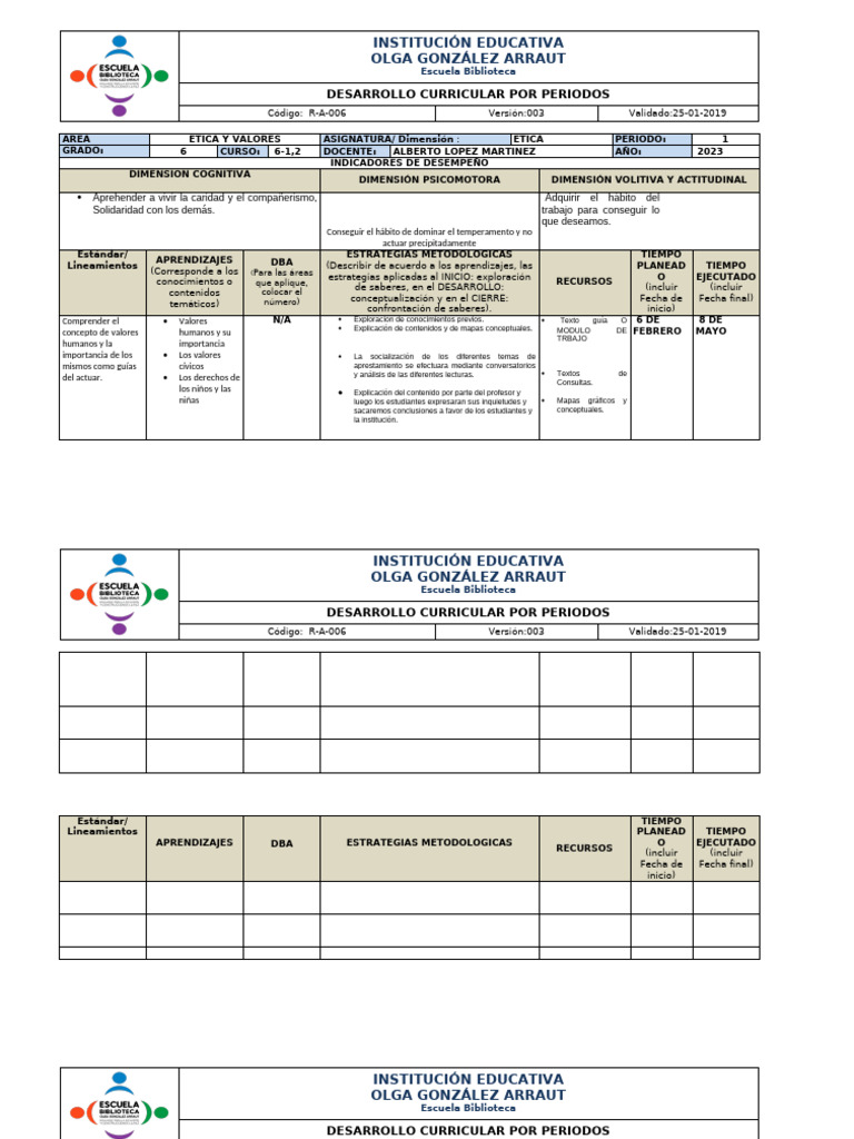 Desarrollo Curricular Ética 6° Grado | PDF | Plan de estudios | Aprendizaje