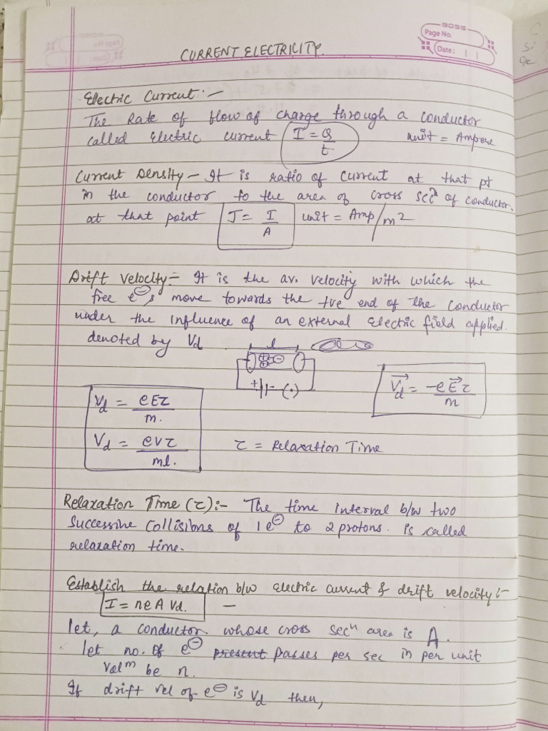 Chapter 3 School Notes Current Electricity | PDF