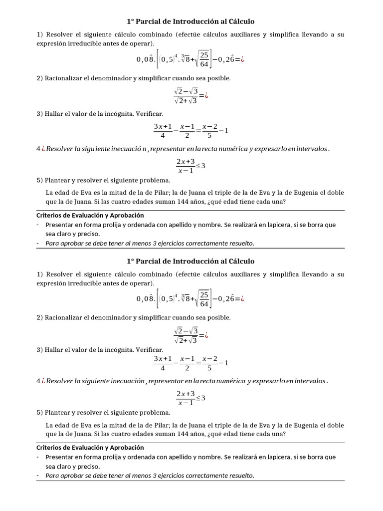 Ejercicios de Cálculo para 1° Parcial | PDF | Matemáticas | Objetos ...