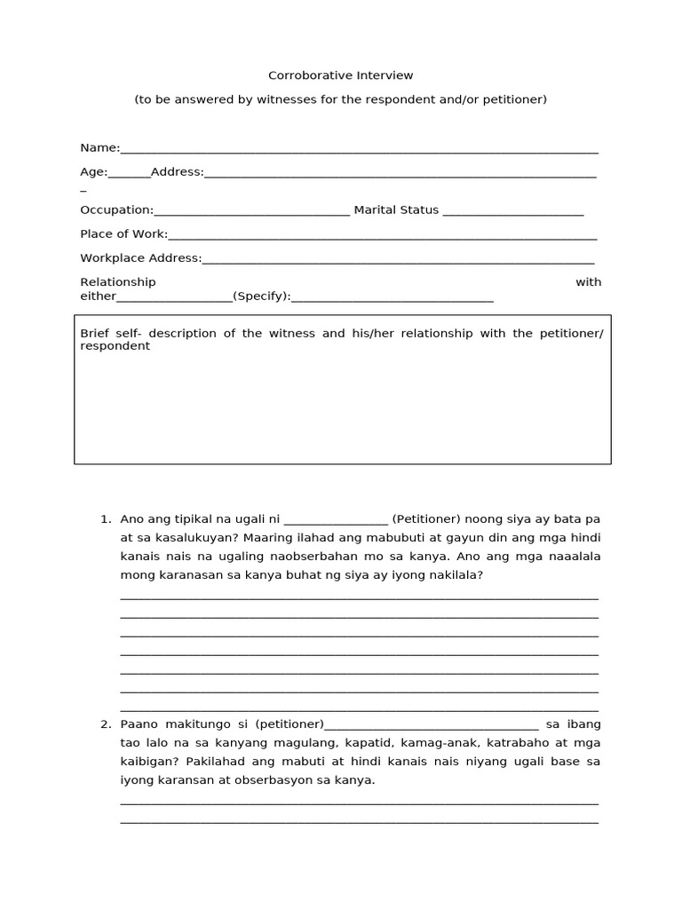 Questionnaire For Witnesses | PDF
