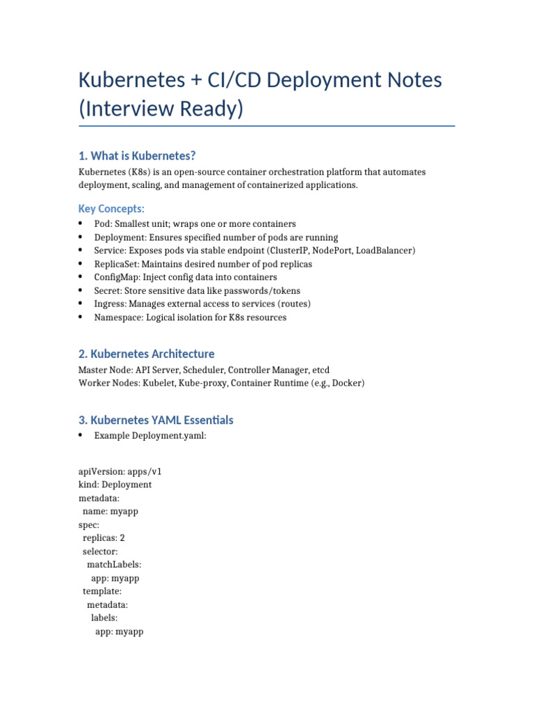Kubernetes CICD Interview Notes | PDF