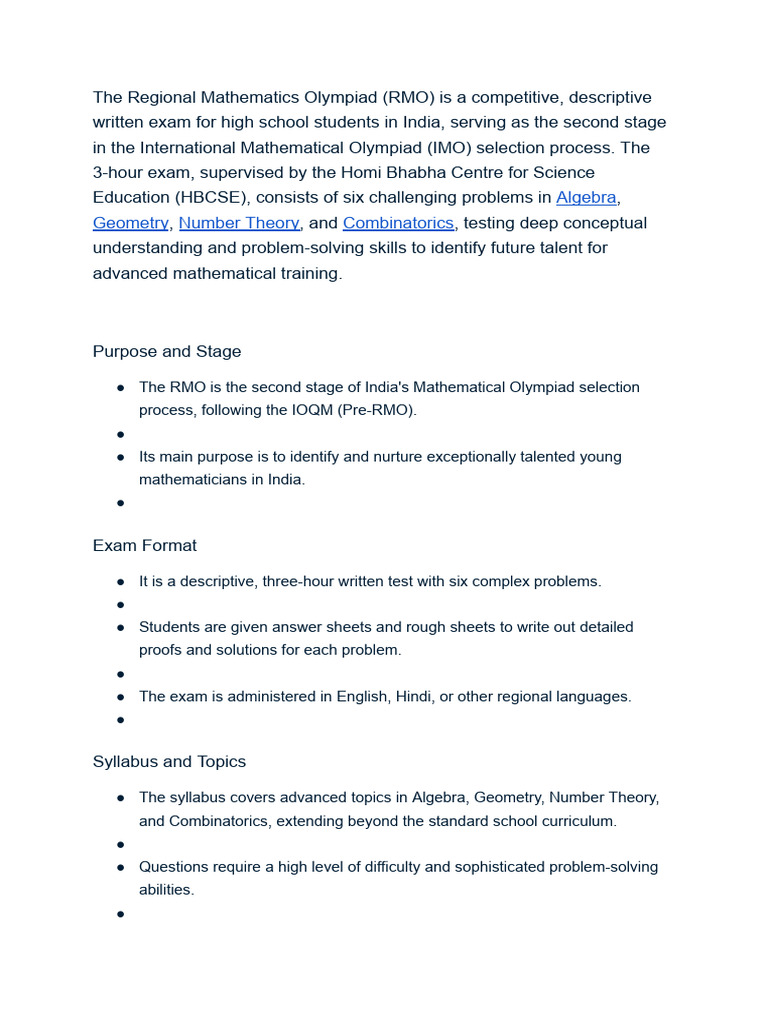 Regional Mathematics Olympiad Overview | PDF | Mathematics