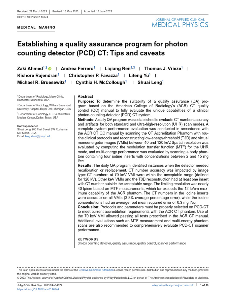 Quality Assurance for PCD-CT Systems | PDF | Ct Scan | Image Scanner