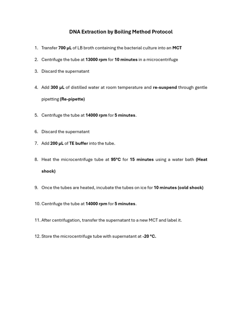 Boiling Method for Bacterial DNA Extraction | PDF