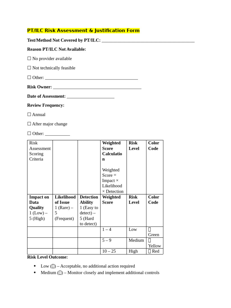PT/ILC Risk Assessment Overview | PDF