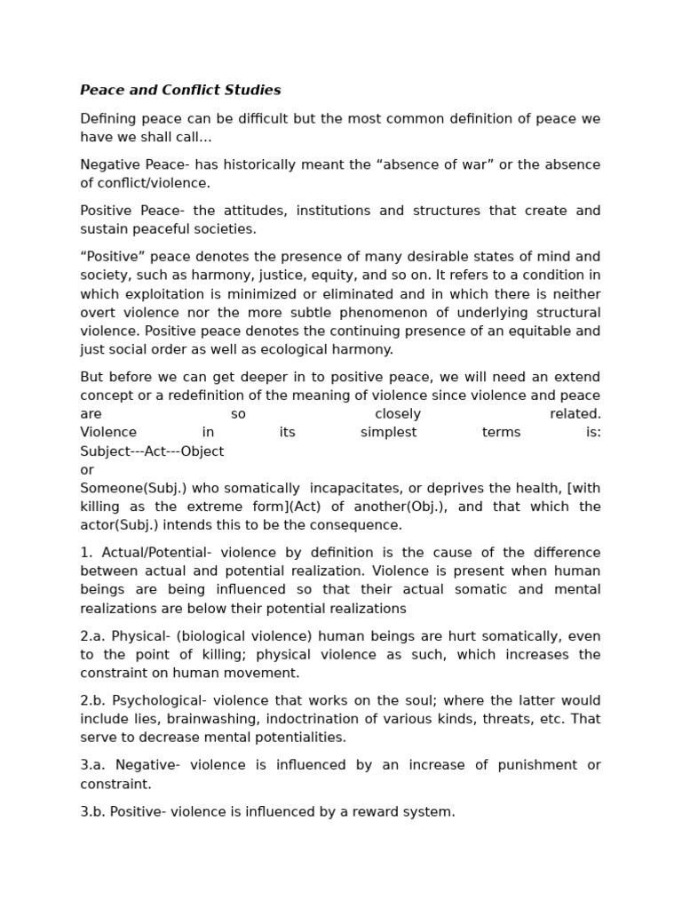Understanding Peace and Violence Concepts | PDF | Violence | Peace