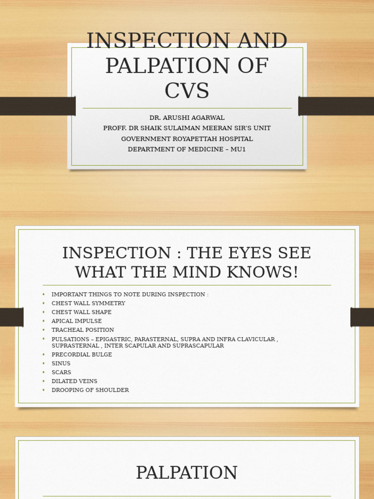 Inspection and Palpation of Cvs | PDF | Heart | Thorax