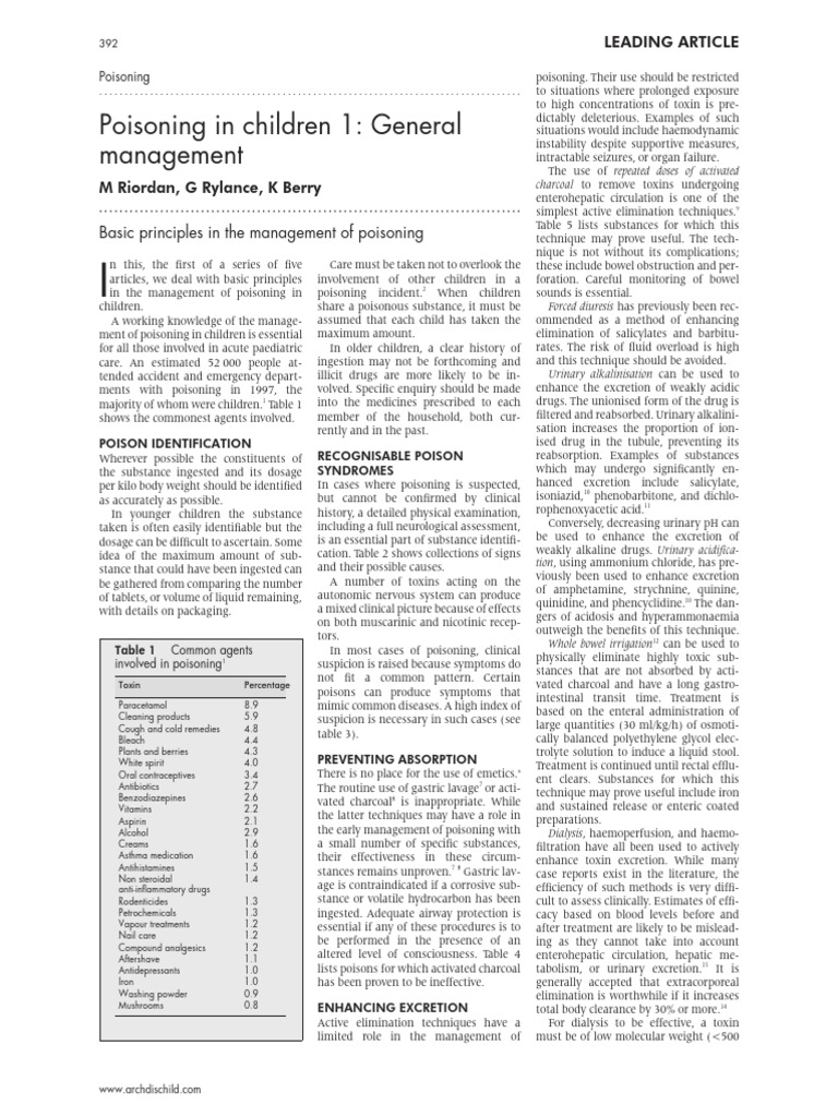 Managing Poisoning in Children: Basics | PDF | Drug Overdose | Urine