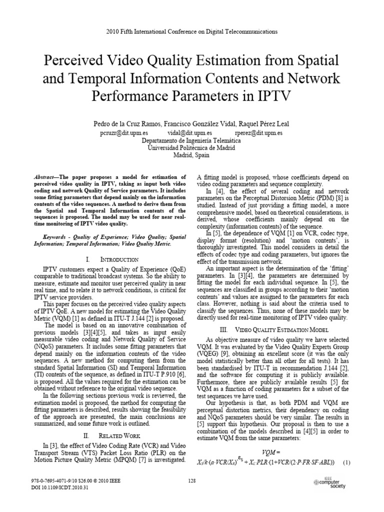 IPTV Video Quality Estimation Model | PDF | Film And Video Technology ...