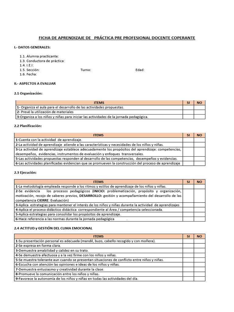 Ficha de Evaluación Práctica Docente | PDF | Aprendizaje | Maestros