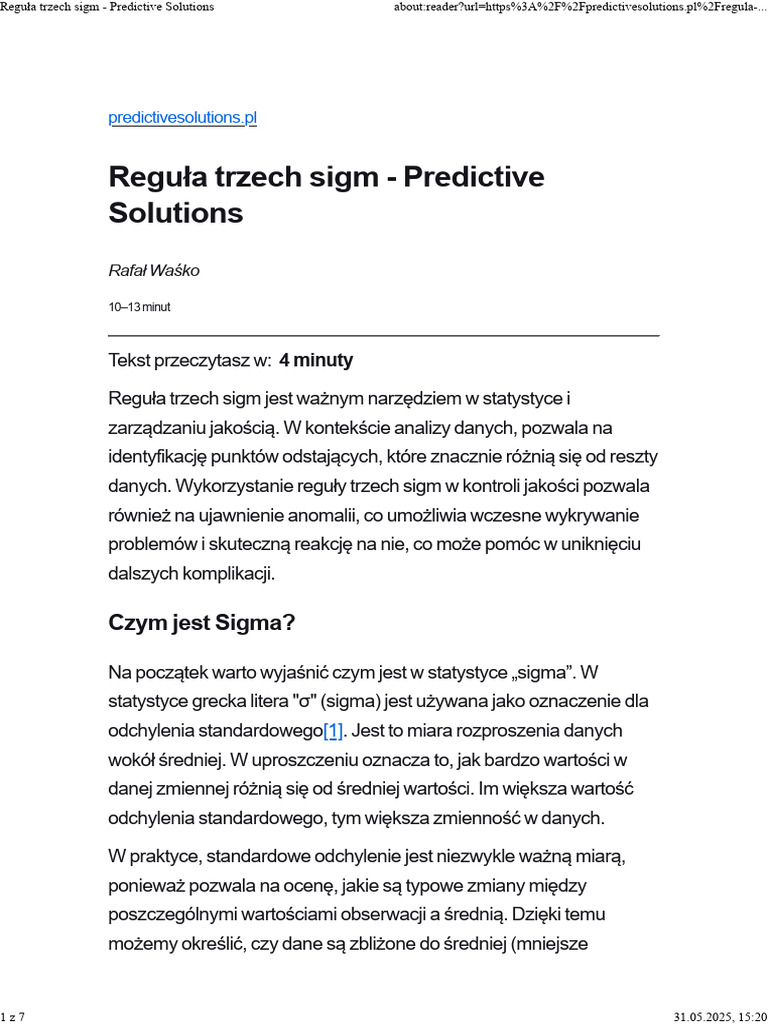 Reguła Trzech Sigm - Predictive Solutions | PDF