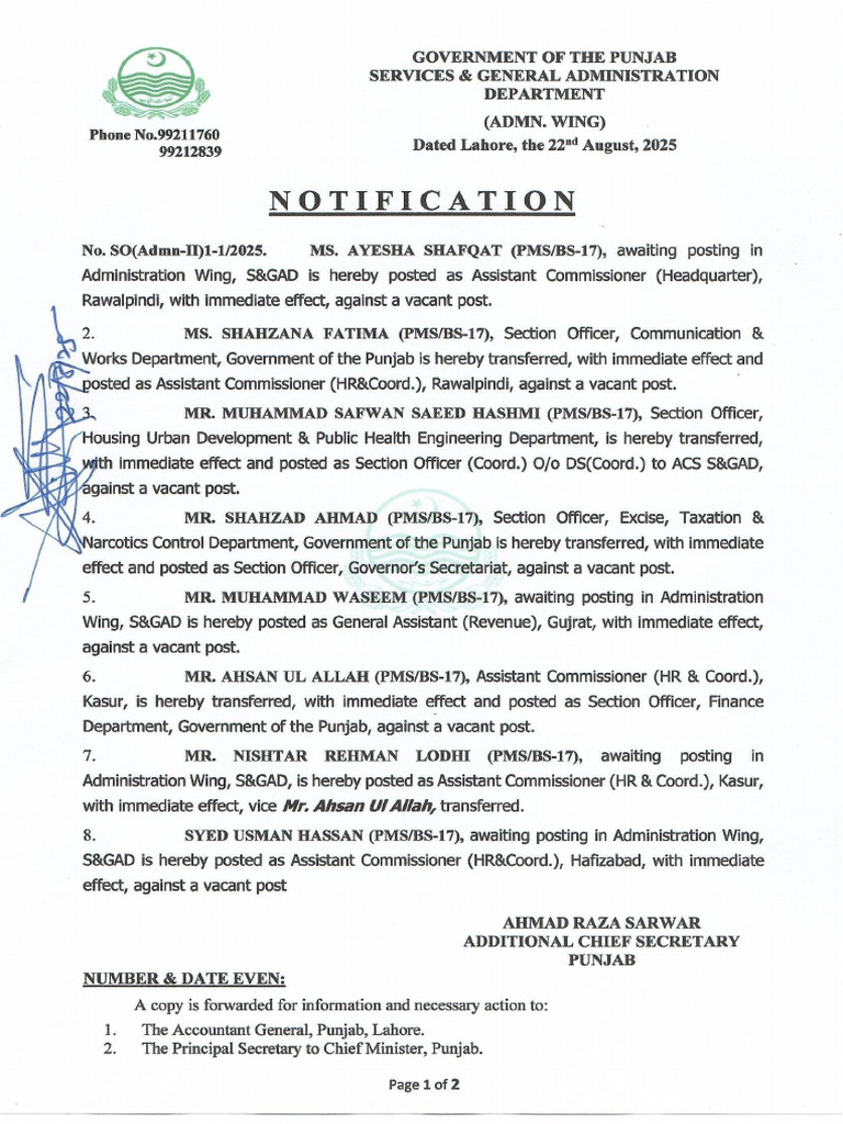 Non AC & SO Posting Notification | PDF