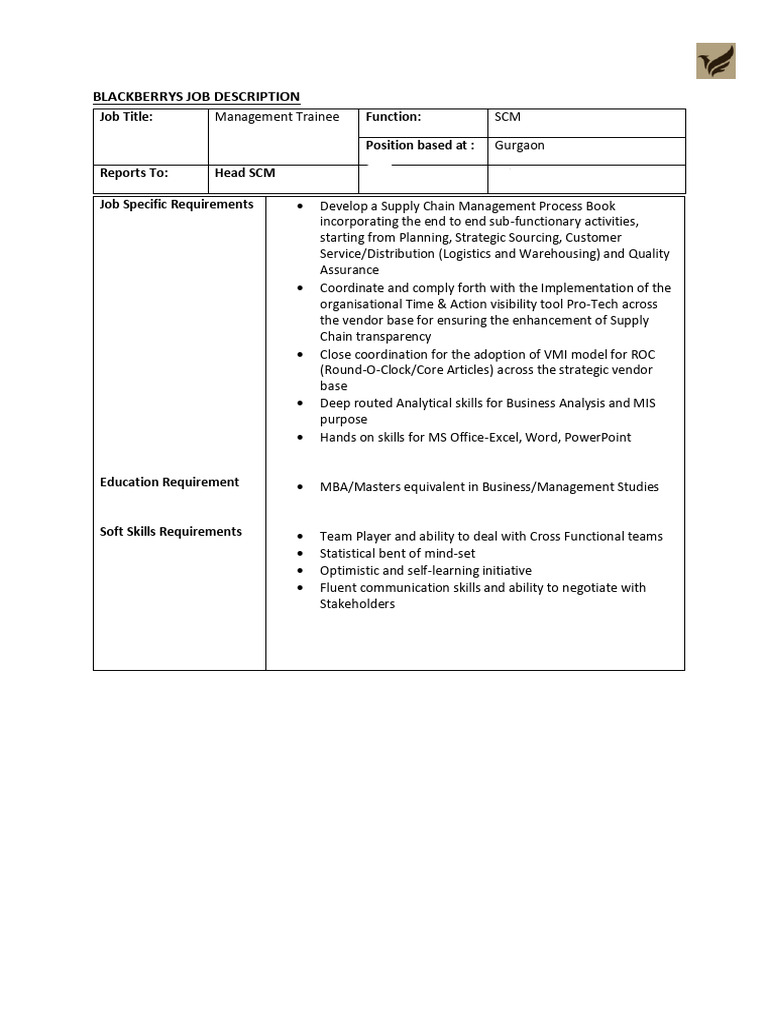 Management Trainee Job Description | PDF